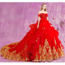 2017 Luxury High Quality Red Rose Flower Beading Stone Appliqued Ball Gown Wedding Dress